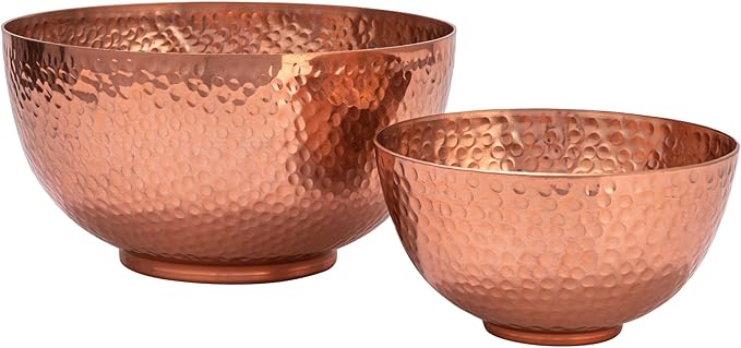 Bloomingville Round Hammered Metal Bowls, Set of 2 Sizes, Copper Finish