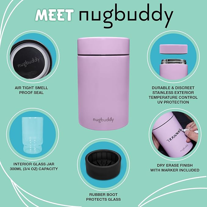 Airtight Storage Container - Vacuum Sealed Insulated w Nested Glass Jar - UV Protection, Temperature Controlled Stainless - Stays Fresh - Whiteboard Finish w Marker Included - 300 ml (3/4 Oz)