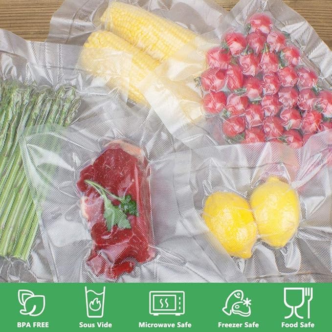 Vacuum Sealer Bags Rolls Compatible with FoodSaver, 2 Pack 11" x 25' and 2 Pack 8" x 25' Fit Inside Machine Commercial Grade Embossed Food Preservation Rolls (Total 100 Feet)