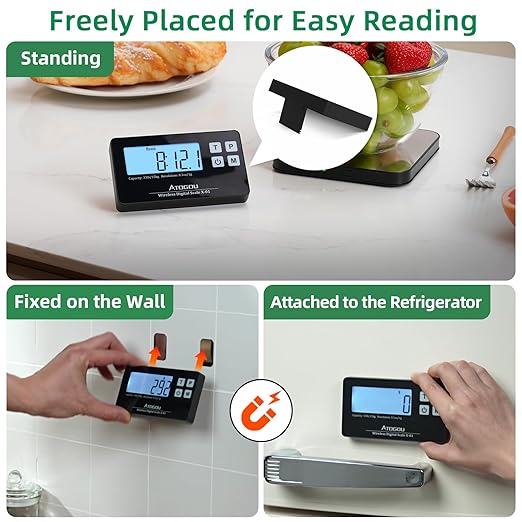 33lb Wireless Kitchen Scale with Remote Display, 1g/0.1oz Precise Graduation, Food-Grade 304 Stainless Steel, Magnetic, Digital Food Scale for Cooking, Postage, Shipping, Etc. Black