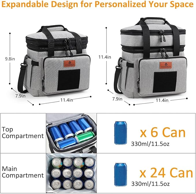 HSHRISH Lunch Box for Men, Women Double Deck Heavy Duty Large Insulated Tactical Lunch Bag Durable Cooler Bag With Shoulder Strap for Adults Work Picnic Road Trip (Grey,15L )