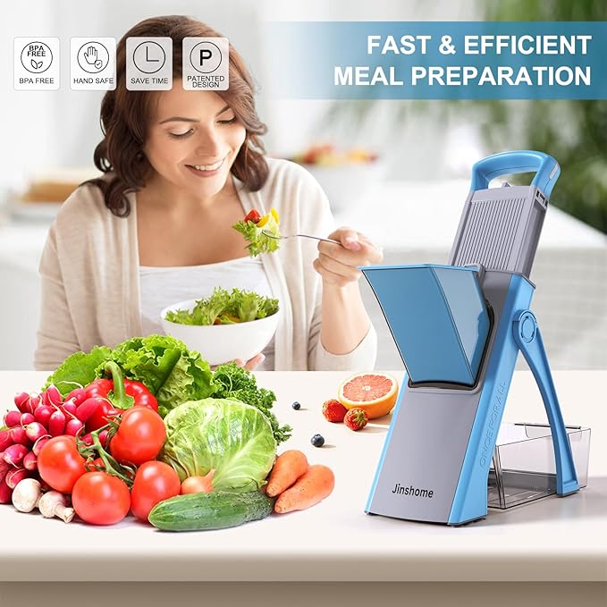 Upgraded version Mandoline Slicer for Kitchen &Safe Vegetable Chopper 5 in 1 & Adjustable mandoline slicer.Detachable Blade,Can cut slicing,strips,shredding and dicing Kitchen Veggie chopper