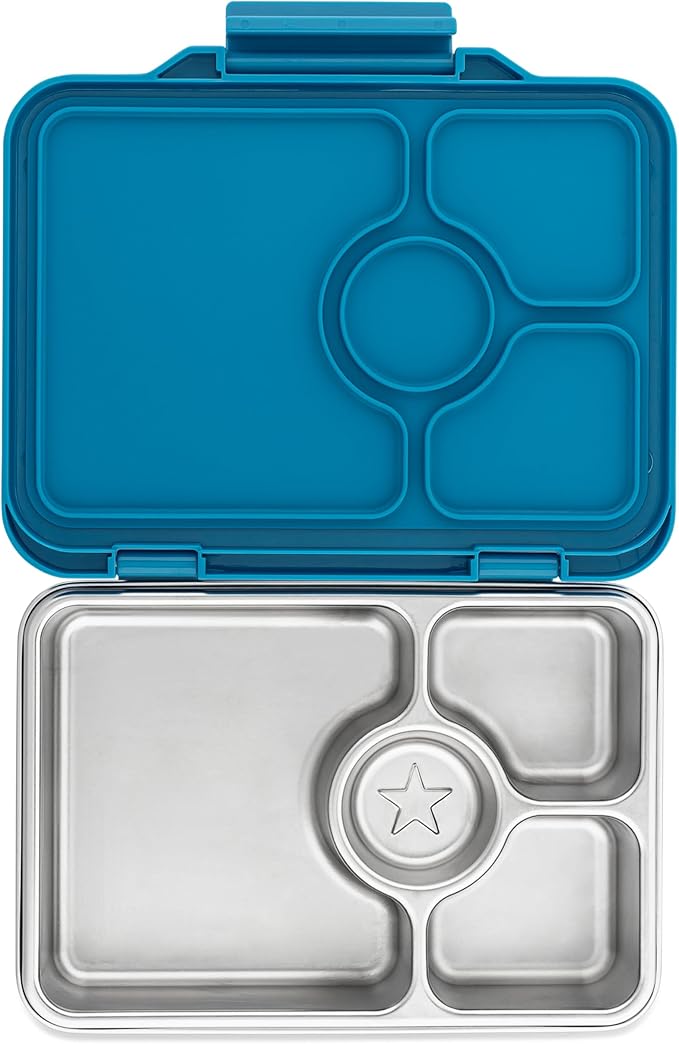 Yumbox Prêt Stainless Steel Bento Box – Leakproof, Reusable Lunch Box with Compartments for Kids & Adults – Sandwich-Friendly, BPA-Free, Eco-Friendly Lunch Container (Glitter Blue)