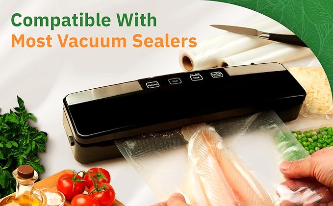 EverFresh 11" x 25' Vacuum Sealer Rolls-Vacuum Sealer Bags-Vacuum Sealer Machine-Food Sealer Bag-Rolls Compatible with FoodSaver Machines-4 Pack-15% thicker embossing than leading supplier.