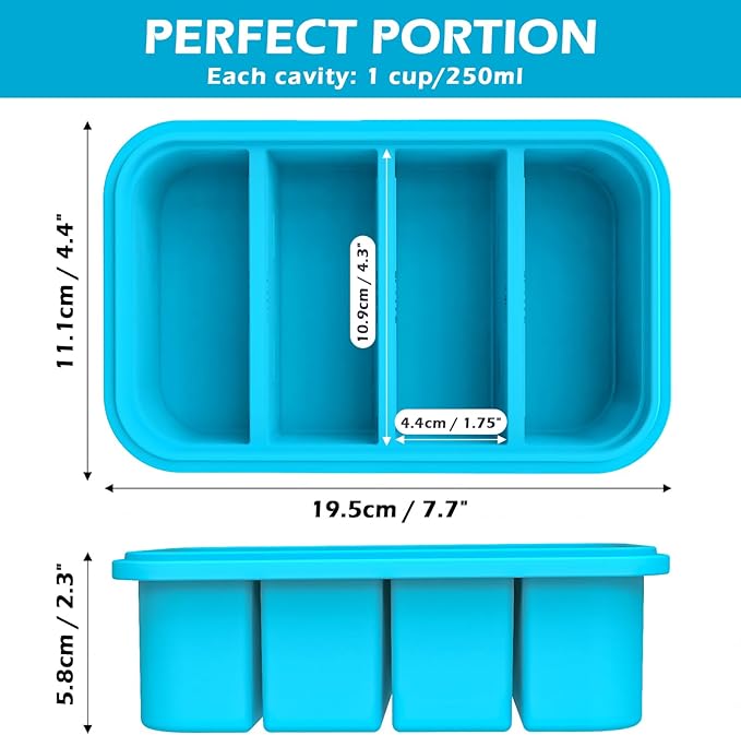 Webake Silicone Freezer Tray with Lid, Food Storage Container, 1 Cup Portion, Ice Cube Tray for Soup Sauce Meal Prep, BPA Free