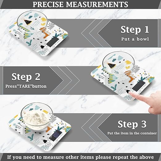 Food Scale Kitchen Digital Scale Food Ounces and Grams Dieting Baking Cooking Waterproof Glass Panels LCD Display,4 Units Scale Tare Function Cute Dinosaur