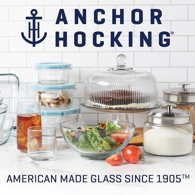 Anchor Hocking 26 Piece Glass Storage Containers with Lids (13 Glass Food Storage Containers & 13 Red SnugFit Lids)