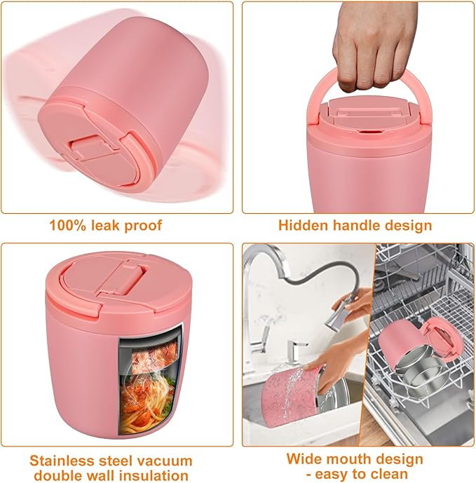 40oz Insulated Lunch Containers for Adults Soup Thermo for Hot Food Jar Wide Mouth Leak Proof Vacuum Stainless Steel Thermal Bento Box with Buckle Lid and Spoon