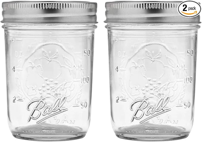 Ball Regular Mouth Mason Jars with Lids & Bands, Half Pint, 8-oz (2-Pack)