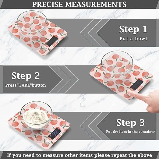 Food Scale Kitchen Digital Scale Food Ounces and Grams Dieting Baking Cooking Waterproof Glass Panels LCD Display,4 Units Scale Tare Function Peach