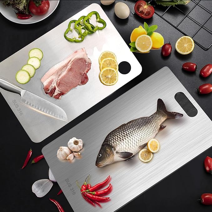 316L Stainless Steel Cutting Boards for kitchen, Katuchef Stainless Steel Chopping Board Non Toxic Food Grade Double Sided Dishwasher Safe Metal Cutting Board for Meat Fruit Vegetables(4PC-S+L+XL+XXL)