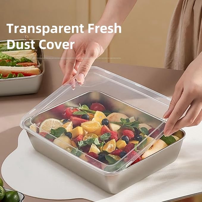 6Pcs Meal Prep Food Containers with Lids, Stainless Steel Trays Freezer Box Containers for Food with Airtight Lids, Oven & Dishwaher Safe(2200ML)
