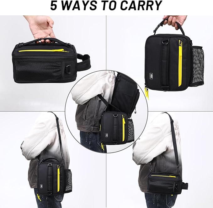 MIER Expandable Lunch Bag Insulated Lunch Box for Men to Work Travel Portable Lunchbox Bags with Shoulder Strap and Water Bottle Holder(Black/Yellow)