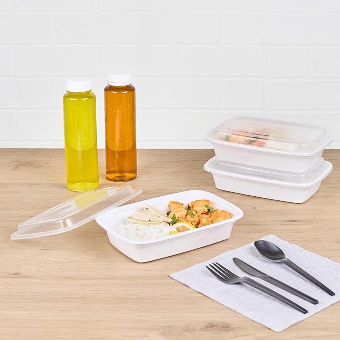 Restaurantware Asporto 24 Ounce Take Out Containers, 50 Food Containers With Lids - Microwavable, Disposable, White Plastic To Go Food Containers, No BPA, For Take Out And Delivery