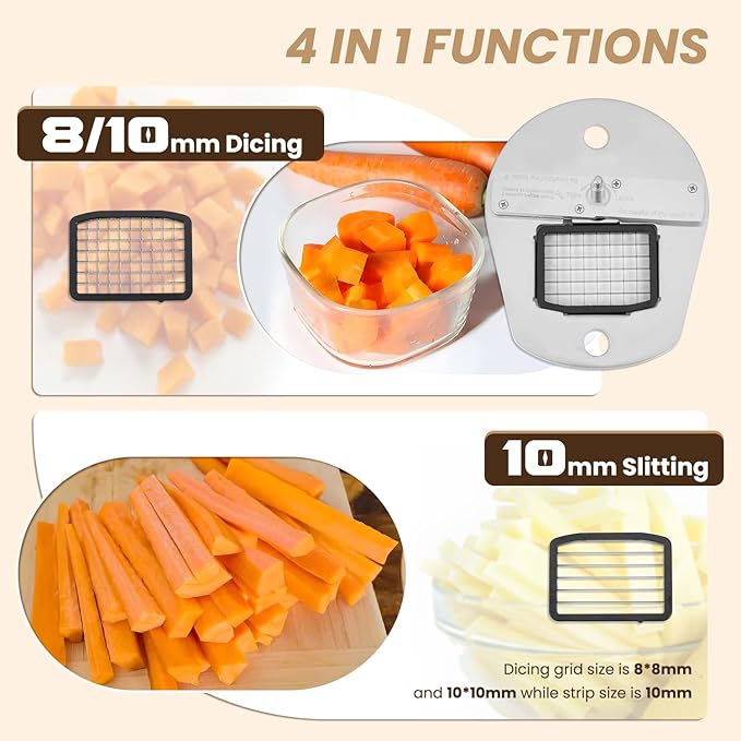 NEWTRY 4 in 1 Electric Vegetable Slicer Dicer Shredder & Strip Cutter, Commercial Automatic Multifunctional Food Chopper for Veggies & Fruits, with Thickness Adjustable Blades, 110V, 200W