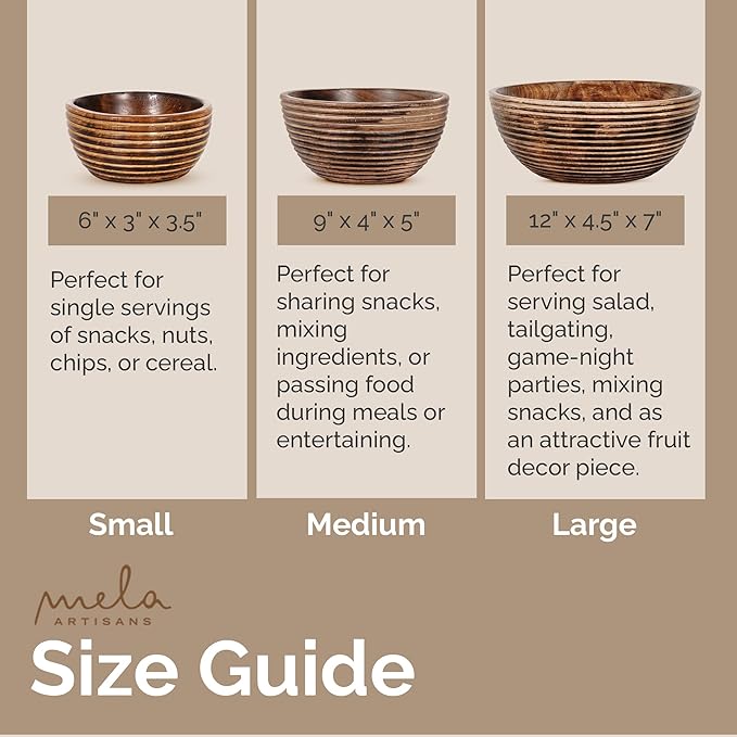 Mela Artisans 9'' Wooden Fruit Bowl, Regular Serving Bowl for Salads, Cereals, Snacks & Mixing | Decorative Bowls for Kitchen | Darma Valley Collection