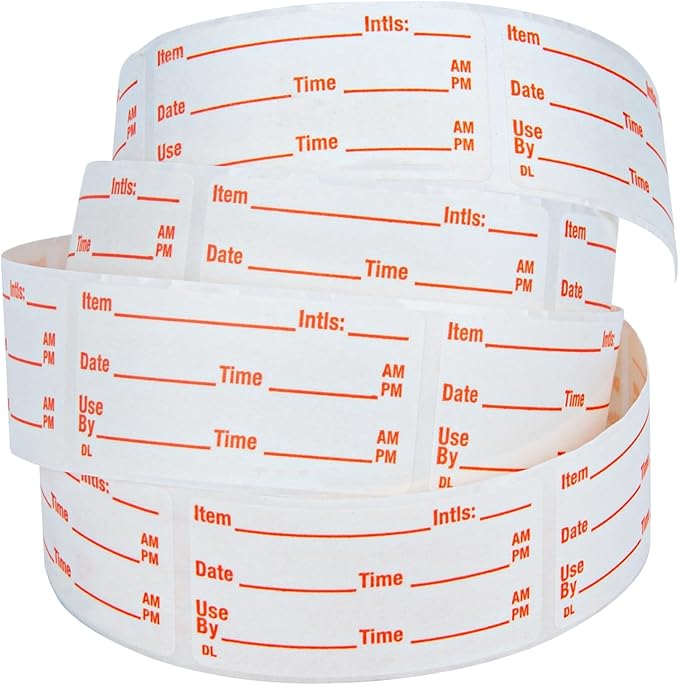 L LIKED 500 Stickers Use by 1 x 2 Inch Dissolvable Food Storage Labels for Containers Prep roll of 500 (Red)