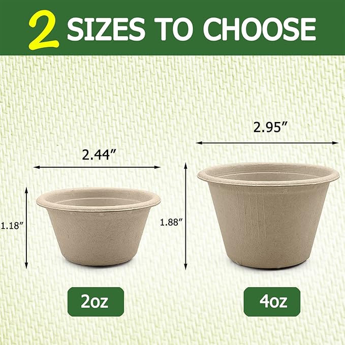 CAMKYDE 2 oz Disposable Bagasse Fiber Souffle Cups 100pk, 100% Natural Biodegradable Compostable Condiment Cups Sample Cup Tasting Cup (Natural, Pack of 100)
