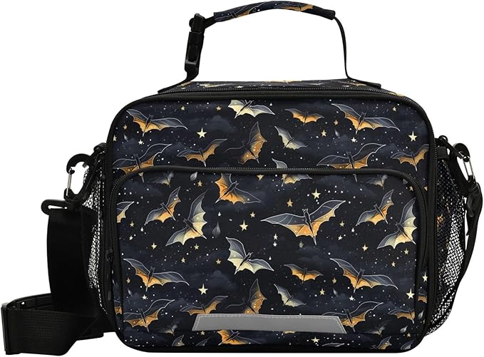MNSRUU Student Lunch Bag Gothic Skull Bat Insulated DinnerTotes Picnic Bag Lunch Box with Adjustable Shoulder Strap for Teen Kids Adults