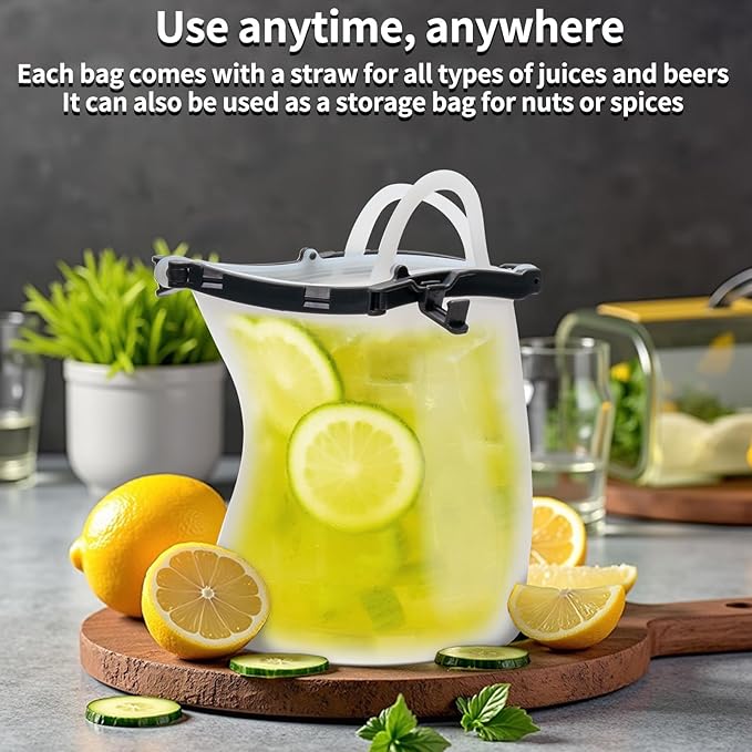 4Pack Reusable Silicone Food Storage Bags, Stand Up Freezer Bag Extra Thick Leakproof for Meats, Cereal, Vegetables, Snack, Lunch, Microwave Safe & Portable for Travel Item