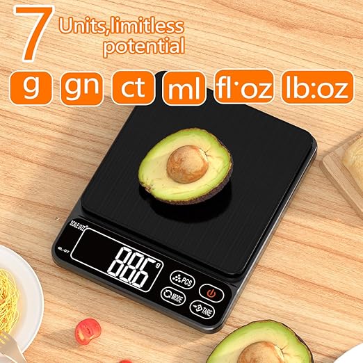 Mini Scale,6.6lb Scale for Grams,Digital Scale Food,Cooking Scale and Food Scales for Kitchen,Food Scale Grams and Ounces,Grams Scale,7Units,Auto Off,Tare,PCS,LCD Display