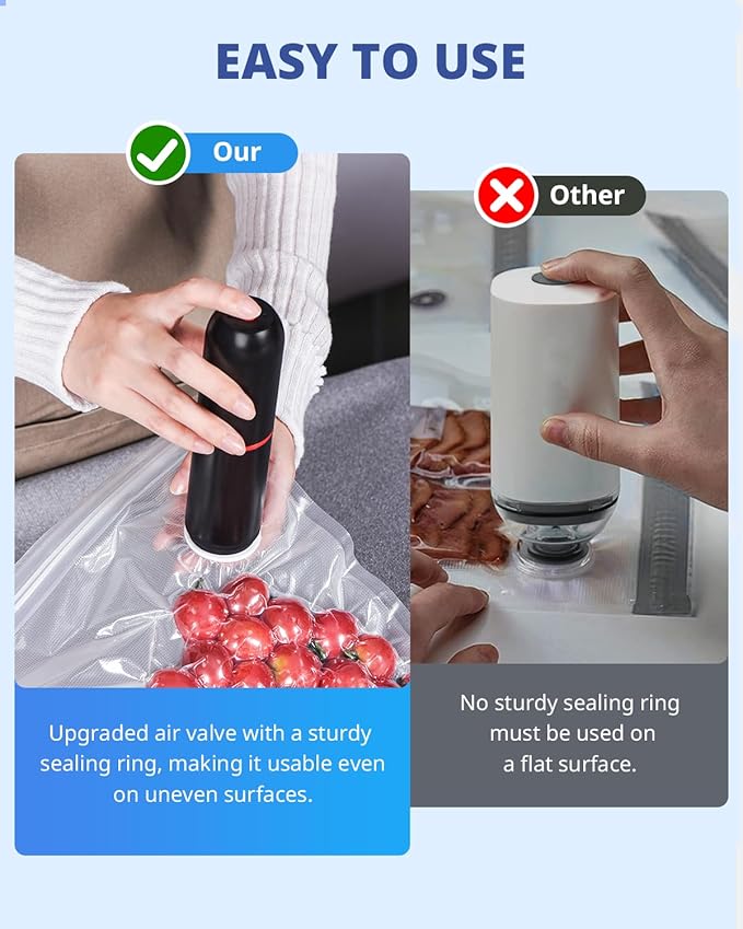 AIRMSEN Handheld Vacuum Sealer for Food Preservation & Storage, Portable Mini Vacuum Sealer with 11 PCS Reusable Sous Vide Bags and 2 PCS Vacuum Wine Sealer