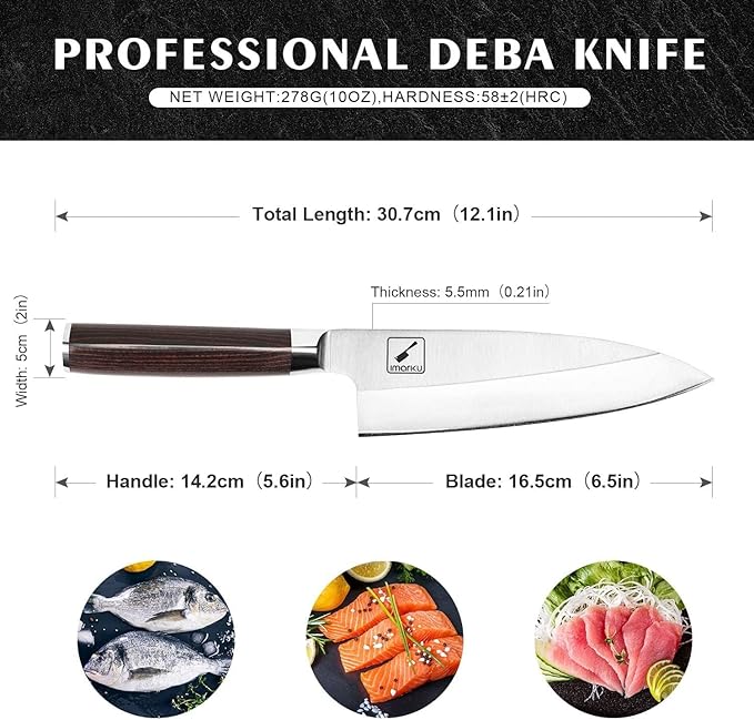 imarku 7-inch Deba Knife,Ultra Sharp Sushi Knife,Ultimate Japanese Kitchen Knife with Stainless Steel Single Bevel,Fish Fillet Knifes for Fish Cutting with Ergonomic Handle, Birthday Gifts for Mom/Dad