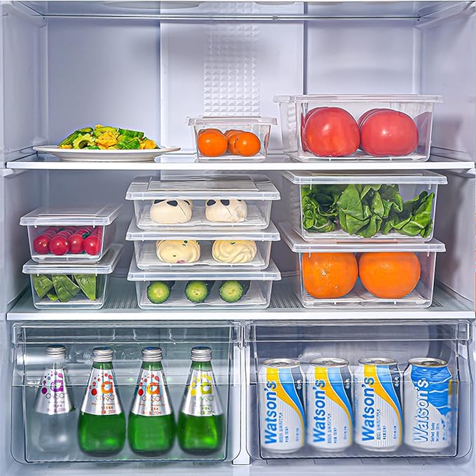 Food Storage Container, Plastic Food Containers with Removable Drain Plate and Lid, Stackable Portable Freezer Storage Containers - Tray to Keep Fruits, Vegetables, Meat (X-Large(4PCS))