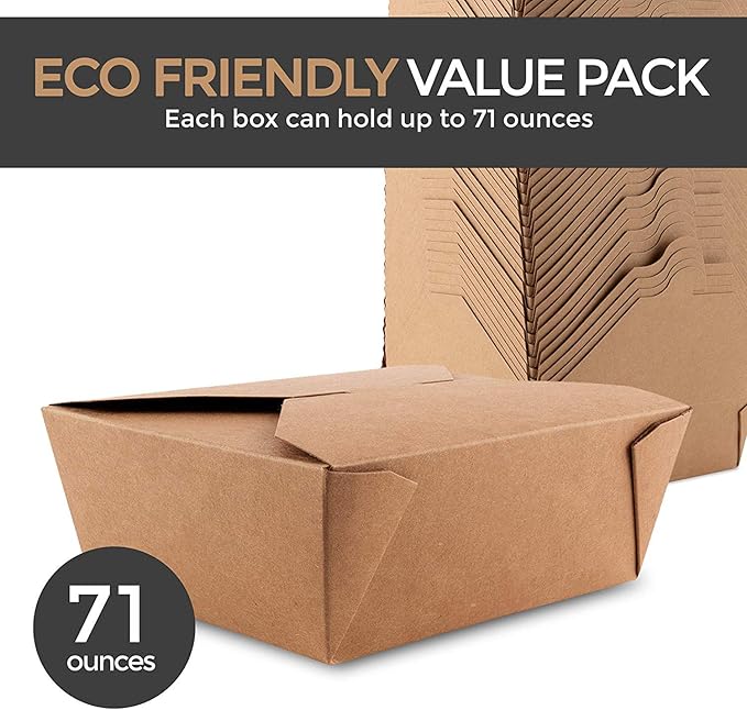 Stock Your Home Microwaveable Kraft Brown Take Out Boxes 71 oz (40 Pack) Leak and Grease Resistant Food Containers - Recyclable Lunch Box - to Go Containers for Restaurants, Catering and Parties