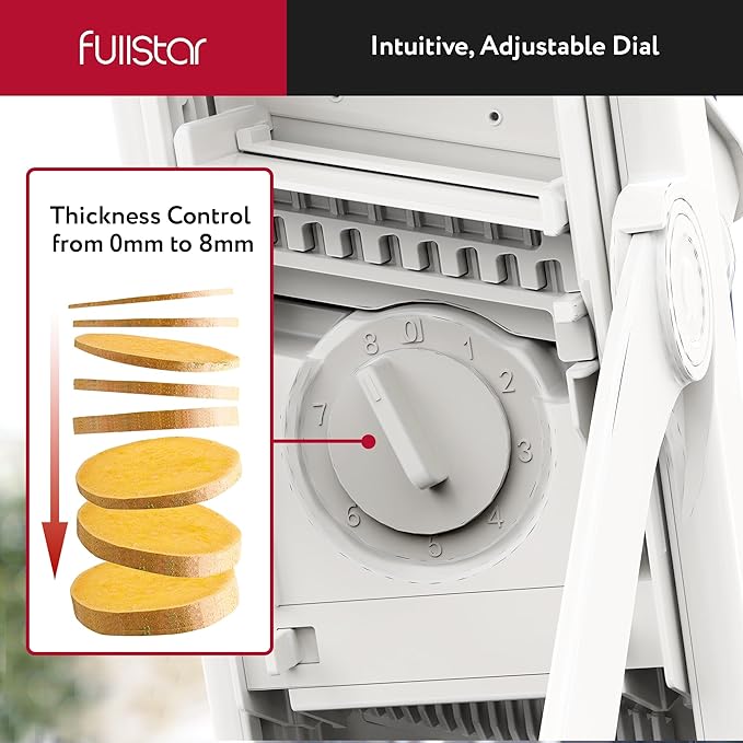 Fullstar Safer Mandoline Slicer for Kitchen, Cucumber Slicer, Potato, Julienne Vegetable & Food Chopper (4 in 1, Solid White)