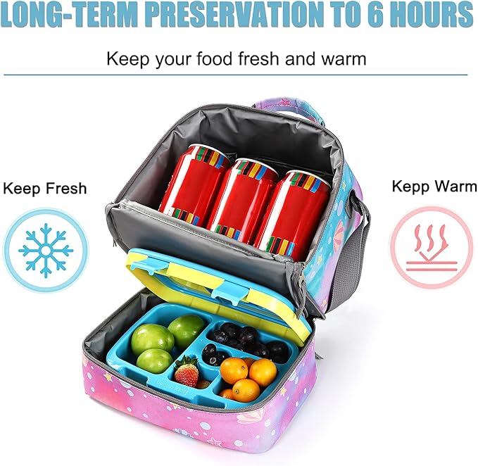 Tilami Lunch Bags Insulated Adjustable Strap Zipper, Water-Resistant Cooler Bags, Bento Bags for Kids Toddlers, Pink Tail