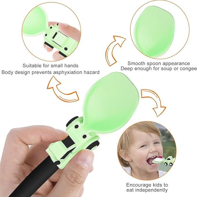Construction Toddler Utensils - Toddler Forks and Spoons - Kids Spoon and Fork Set - Suitable for Kids Utensils - Easter Gifts, Portable Silverware Set for 1 2 3 4 5 year old Toddlers, Green