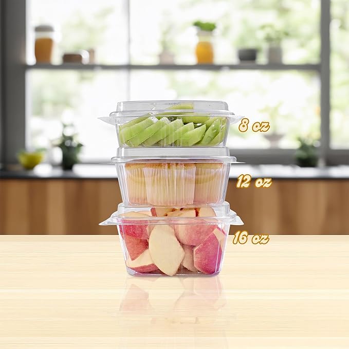 8oz Tall Dome RPET Clear Hinged Lid Deli Container- 200Pcs