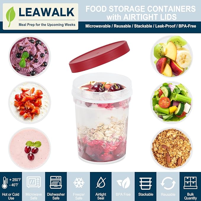 32oz-6 Pack Freezer Food Storage Containers with Lids, Plastic Deli Soup Container BPA Free, Leak Proof, Stackable, Microwave Dishwasher Safe (Red&Green&Blue)