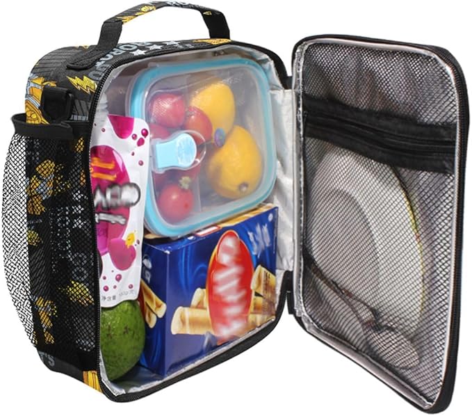 Pfrewn Hockey Player Lunch Box for Kids School Students Green Neon Hockey Sport Insulated Lunch Bag with Shoulder Strap for Office Adults Reusable Cooler Bags Lunch Tote
