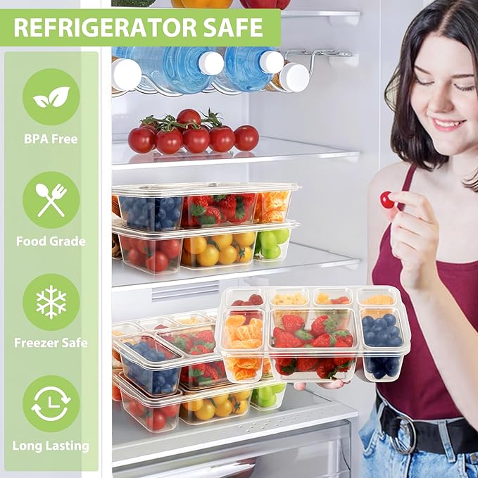 Freshmage Snackle Box Container - 2 Pack, 7 Compartment Divided Serving Tray with Lid, Portable Clear Snack Box Containers for Candy, Fruits, Nuts, and Snacks – Perfect for Travel, Parties, Picnics