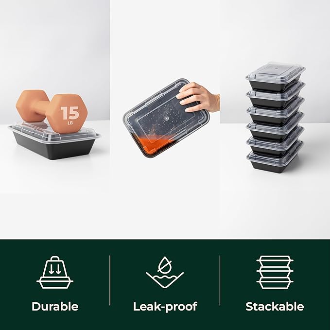 Enther Meal Prep Containers 12 Pack 1 Compartment Single Lids Food Storage Bento BPA Free | Stackable | Reusable Lunch Boxes, Microwave/Dishwasher/Freezer Safe Portion Control (28 oz)