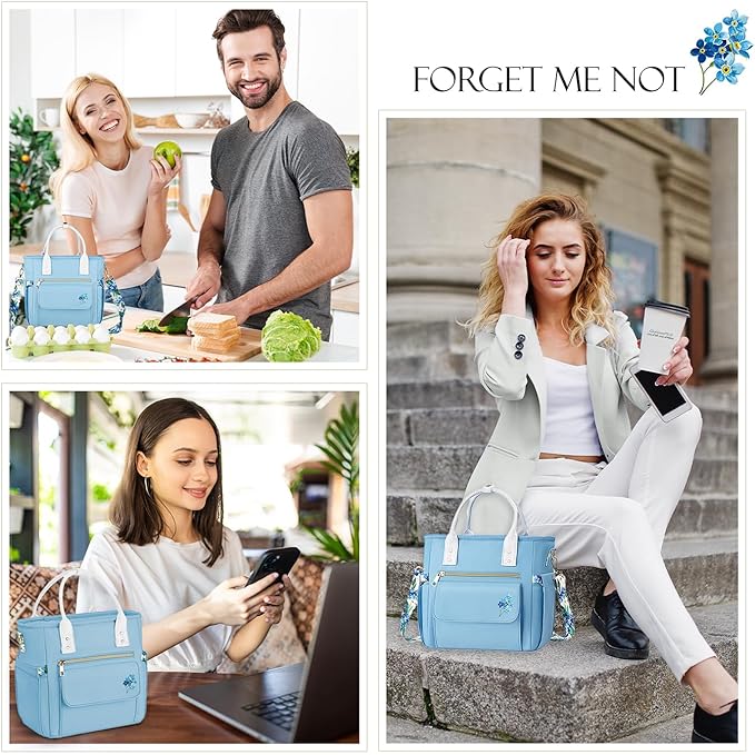 Deluxe Large Insulated Lunch Bag Box Women - Leakproof Waterproof Cooler with Multi Pockets Removable Strap for Work Picnic - Teacher Mothers Day Christmas Birthday Gifts