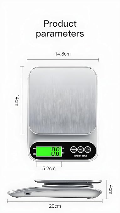 High Precision Digital Kitchen Scale 22lb/10kg - Stainless Steel, 0.1g Accuracy, Grams & Ounces, Multifunction LCD Display, Best for Food, Baking, Coffee, household small item weighing.