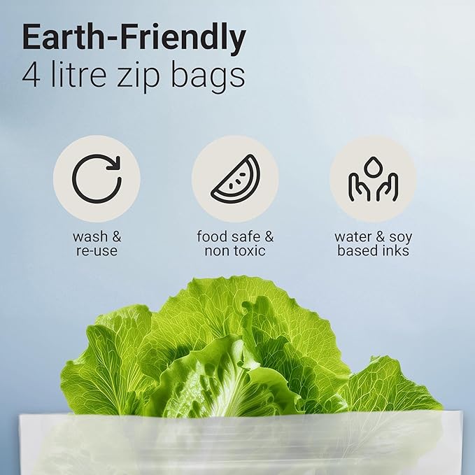 Compostable Zip Bags | 30 Pack Gallon Size (4L) | Biodegradable Storage Bags | PLA PBAT Eco-Friendly | Zero Waste Kitchen Storage | Sustainable Food Bags with Certification