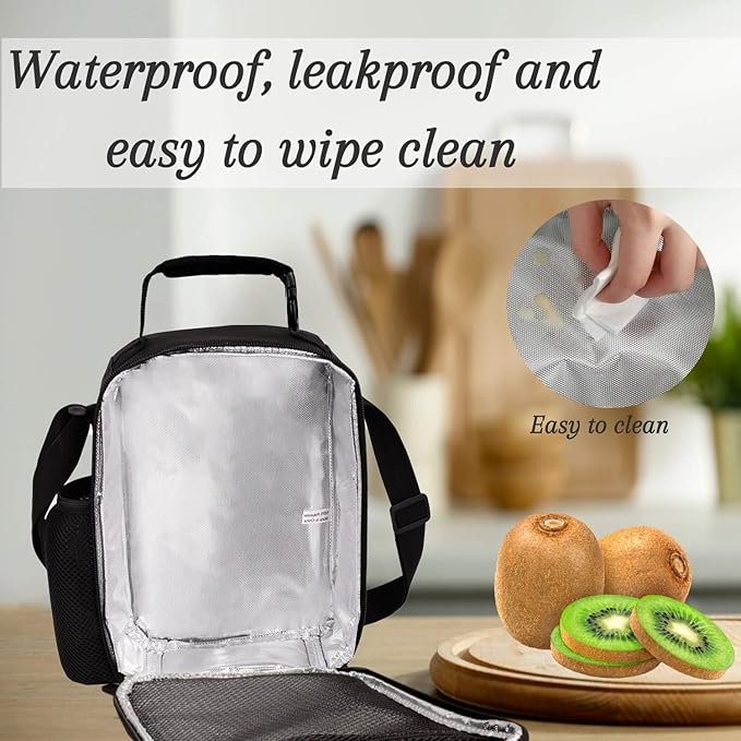7-Mi KIds Insulated Lunch Bags For Food Children 3D Shark Lunch Tote Box Meals With Shoulder Adjustable Strap And Water Bottle Holder