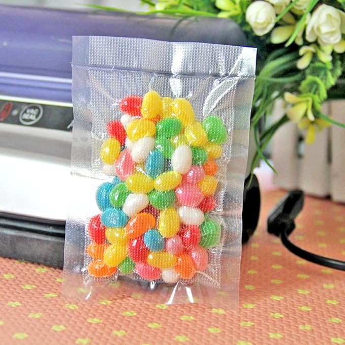 FERENLI 100 Pieces 2.7x3.9 inch (Usable Size 2.4x3.3 inch) Small Vacuum Sealer Bags for Food Storage Open Top Clear Plastic Flat Pouches Bulk Food Packaging Bags with Tear Notch