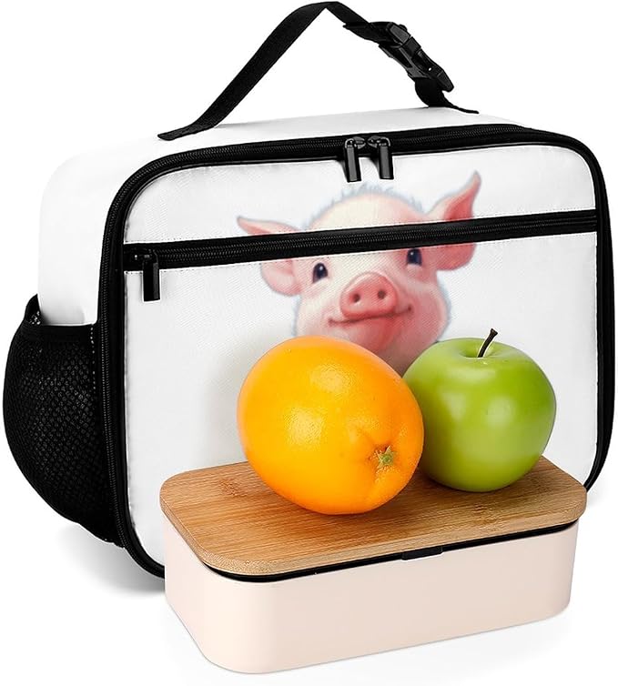 Pink Pig Reusable Lunch Box Insulated Lunch Bag Cooler Bag Lunchbox Meal Food Container Tote Bag for Women Kids Girls Boy School Camping Hiking Picnic Beach Travel