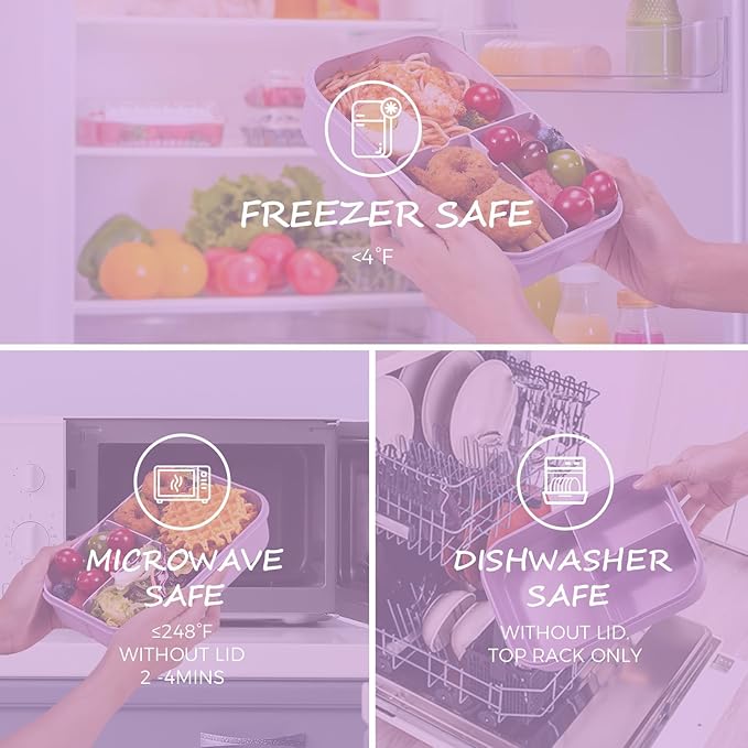 MISS BIG Lunch Box Kids,Ideal Leak Proof Lunch Containers, Mom’s Choice No BPAs and No Chemical Dyes Bento Box for Kids,Microwave and Dishwasher Safe Lunch Box (Purple M)