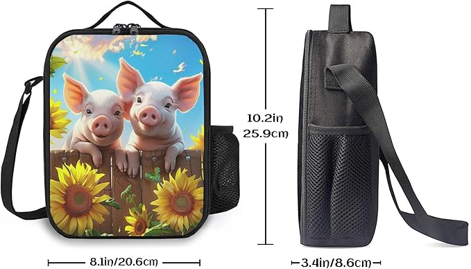 Pig Lunch Box Insulated Lunch Bag for Women Men Reusable Large Capacity Lunchbox with Shoulder Strap Small Leakproof Cooler Food Bento Tote Bag for Work Travel Picnic