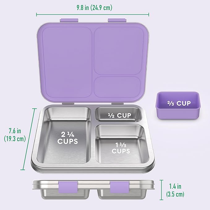 Bentgo Kids Stainless Steel Prints Leak-Resistant Lunch Box - 3-Compartments with Bonus Silicone Container, Durable, Eco-Friendly, Dishwasher Safe, BPA-Free, Ideal for School, Ages 3+ (Unicorn)