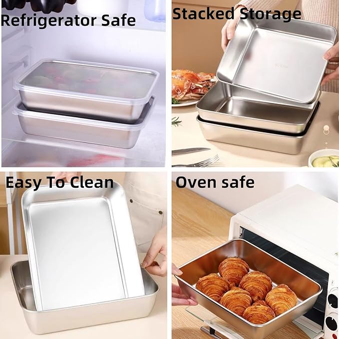6Pcs Meal Prep Food Containers with Lids, Stainless Steel Trays Freezer Box Containers for Food with Airtight Lids, Oven & Dishwaher Safe(2200ML)
