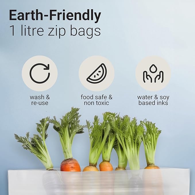 Compostable Zip Bags | 30-Pack Quart Size (1L) | PLA PBAT Biodegradable Storage Bags | Certified Eco-Friendly Food Storage | Zero Waste Kitchen | Plastic-Free Sustainable Storage