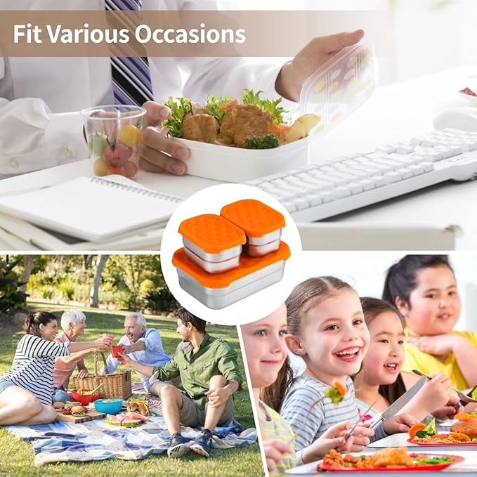 3 PCS Bento Boxes,Stainless Steel Lunch Boxes, Food Storage Containers, Portable Metal Lunch Containers, Reusable Dishwasher Safe Lunch Snack Boxes (2PCS 230ml + 1PCS 720ml)