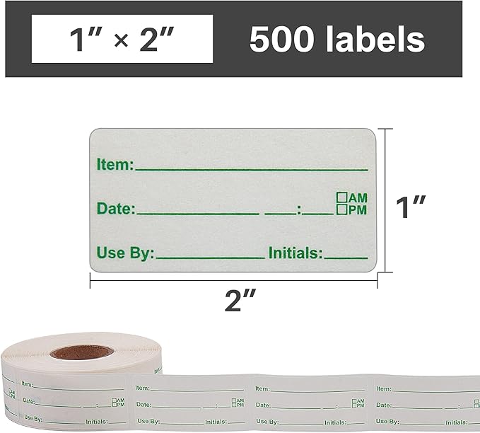 L LIKED 500 Stickers Use by 1 x 2 Inch Dissolvable Labels for Food Containers Prep roll of 500 (Green)